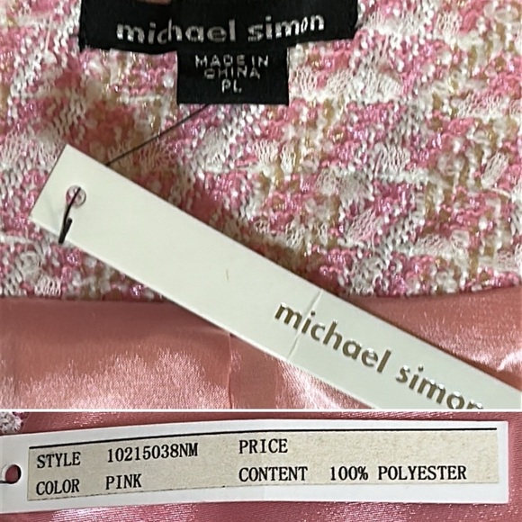 Michael Simon Pink Cream Tweed with Pearl and Gold Details Blazer Jacket size LP - Picture 10 of 17